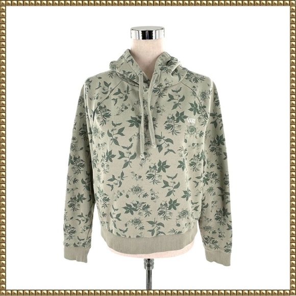 Vans Green Floral Pullover Hoodie Medium - Picture 2 of 12